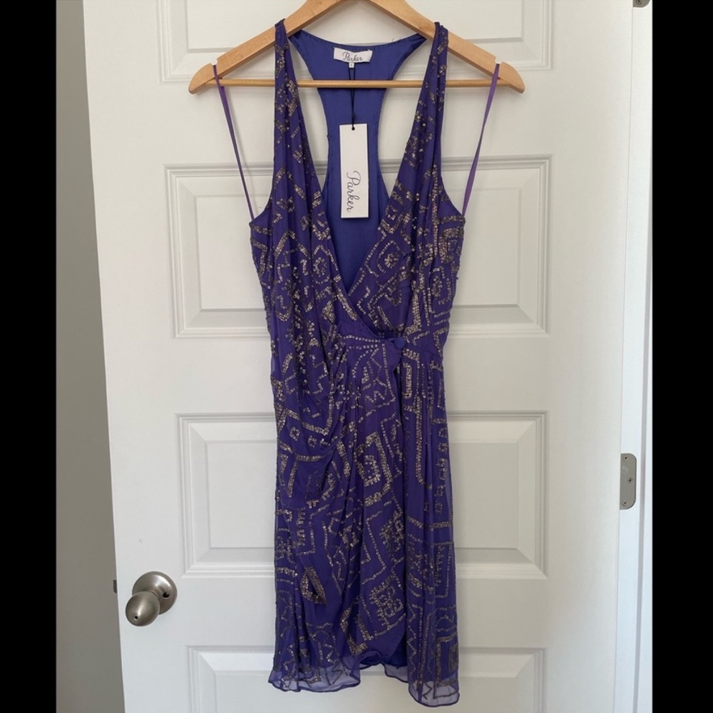 Parker Silk Purple Sequined Dress